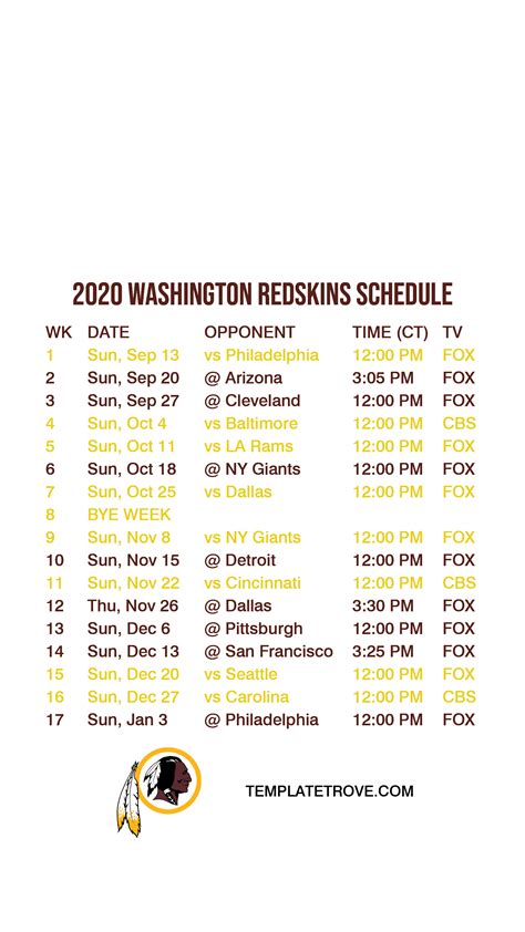 redskins schedule 2021